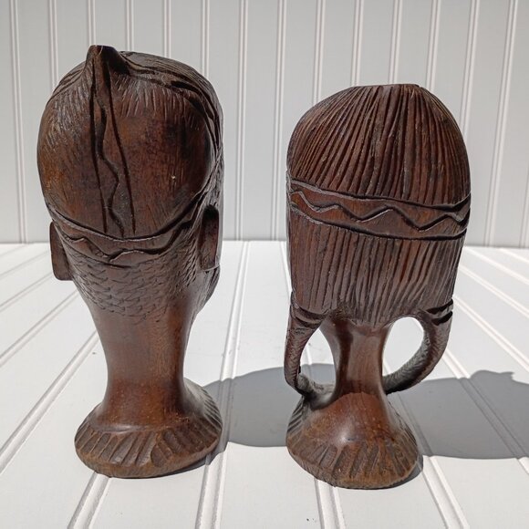 Tribal Face Sculptures Bookends Ironwood Statues Native African Hand Carved MCM - Picture 5 of 11